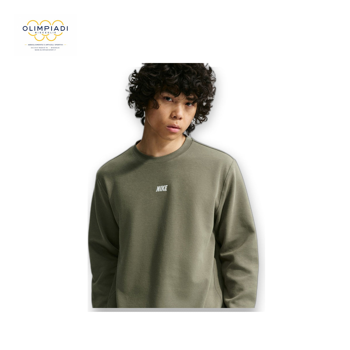 NIKE FELPA GIROCOLLO CLUB VARSITY UOMO VERDE OLIVA IU0792-222