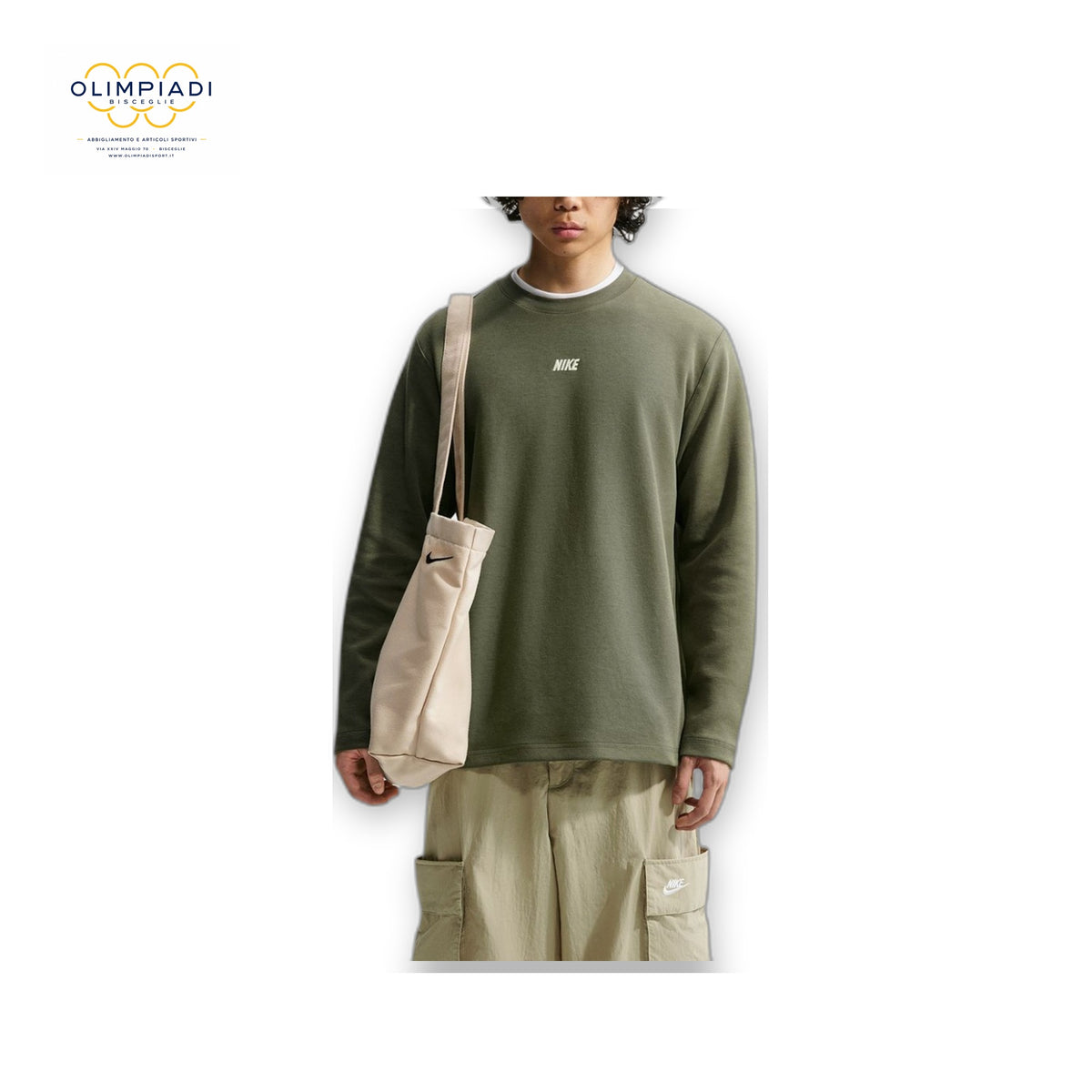 NIKE FELPA GIROCOLLO CLUB VARSITY UOMO VERDE OLIVA IU0792-222